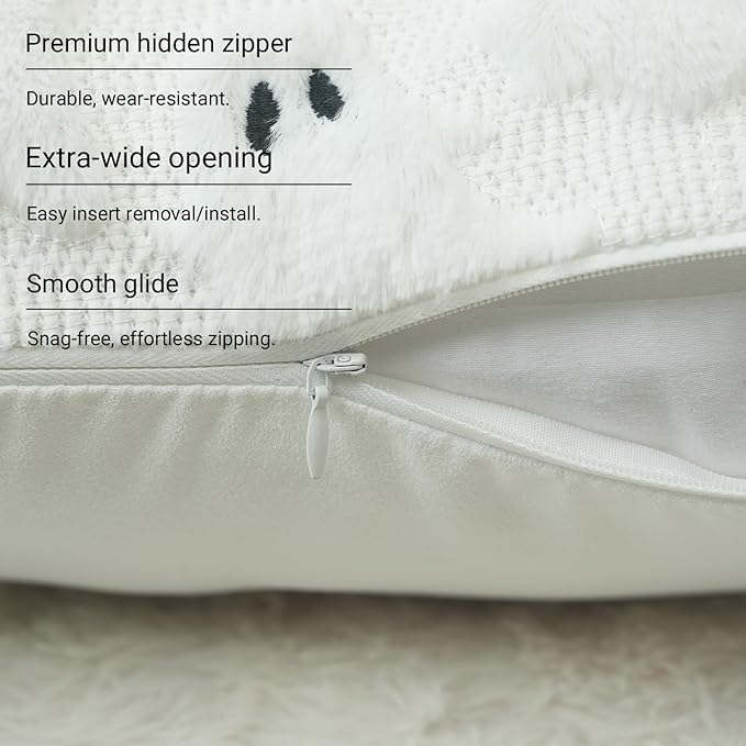 GEEORY Halloween Ghost Soft Plush Pillow Covers, 18 x 18 Inch Set of 2, Fluffy Faux Fur Wool Decorative Farmhouse Cushion Case for Sofa Home Decoration White GC026-18