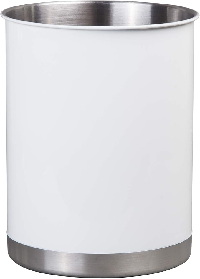 Creative Home Stainless Steel Utensil Holder– 6.3" Large Cooking Tool Organizer for Kitchen Decor and Countertop Storage, Stable Anti-Tip Design, Durable Powder-Coated Finish, White