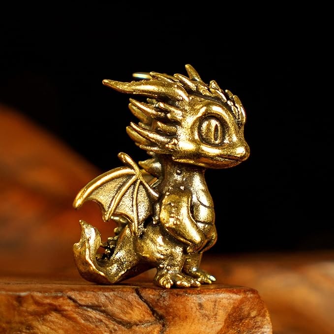 CHOVY Retro Handcrafted Flying Fire Dragon Ornament - 100% Solid Brass Decor | Unique Dragon Sculpture with Flaming Tail & Wings | Vintage Style Collectible Art Piece for Home, Fantasy Lovers Gift