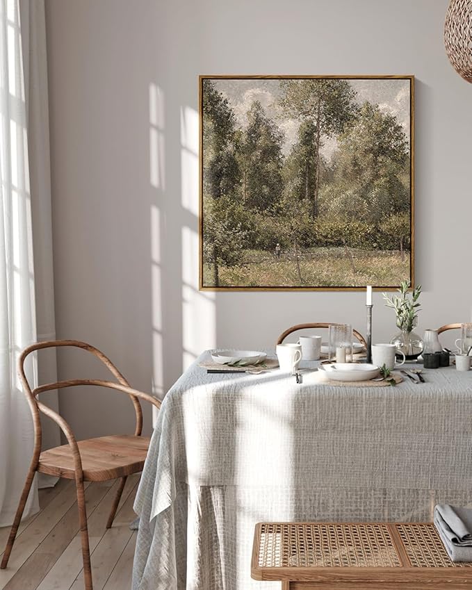 InSimSea Square Framed Canvas Wall Art, Large Decor Poplars in Garden Paintings, Classical Nature Wall Pictures for Bedroom Bathroom Living Room, Canvas Prints Vintage Home Decor 24"x24"