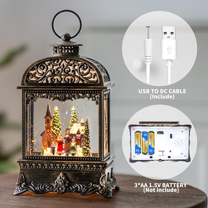 Christmas Snow Globe, Lighted Church Family Choir Scene, Musical Snow Water Lantern Swirling Glittering Holiday Decoration and Gift for Family Children or Friends
