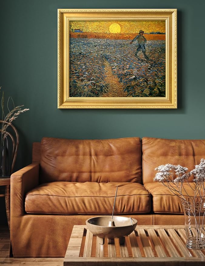 DECORARTS - The Sower by Vincent Van Gogh. Giclee Print on Acid-Free Canvas in Gold Solid Wood Frame. Picture Size: 20x16, Total Size: 24.75x20.75, Made in USA