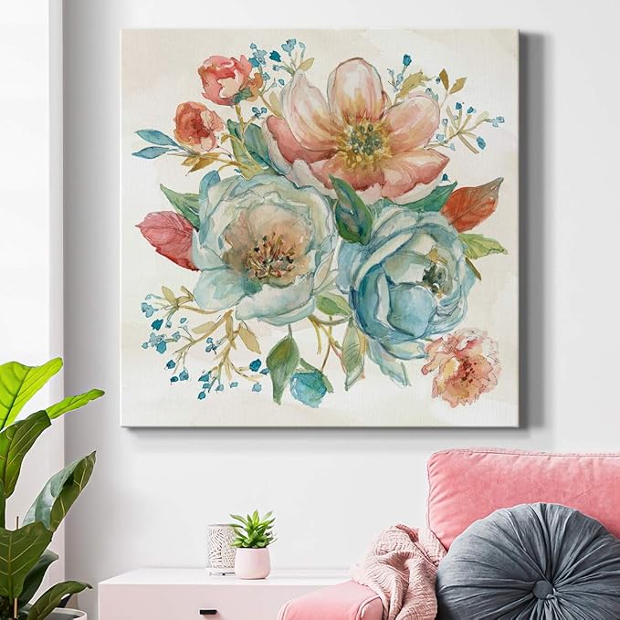 Wexford Home Square Premium Gallery Wrapped Canvas Flower Multicolor Wall Art Abstract Floral Romance Modern Pictures Print for Home Office, Ready to Hang, Rose Garden (2), 40x40
