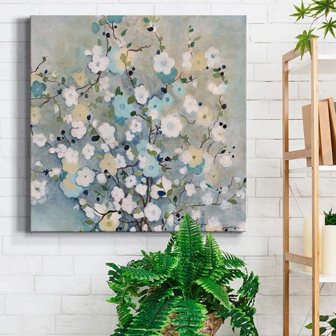 Wexford Home Square Premium Gallery Wrapped Canvas Flower Multicolor Wall Art Abstract Floral Romance Modern Pictures Print for Home Office, Ready to Hang, 32x32