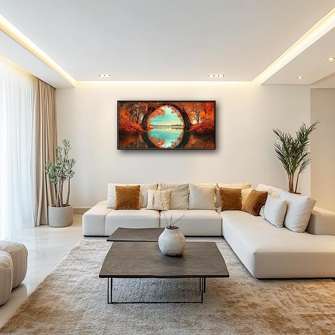 Olivine Autumn Wall Art, Tree Pictures Wall Decor, Autumn Forest Painting, Nature Landscape Canvas Prints, Framed Artwork for Bathroom Bedroom Living Room Office Home Decoration 60"x30"