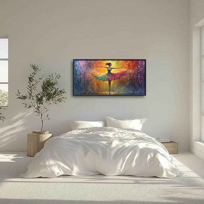 Olivine Large Wall Art, Ballerina Pictures Wall Decor, Colorful Ballet Canvas Prints, Dance Girl Painting, Framed Artwork for Bathroom Girl's Bedroom Living Room Office Home Decoration 60"x30"
