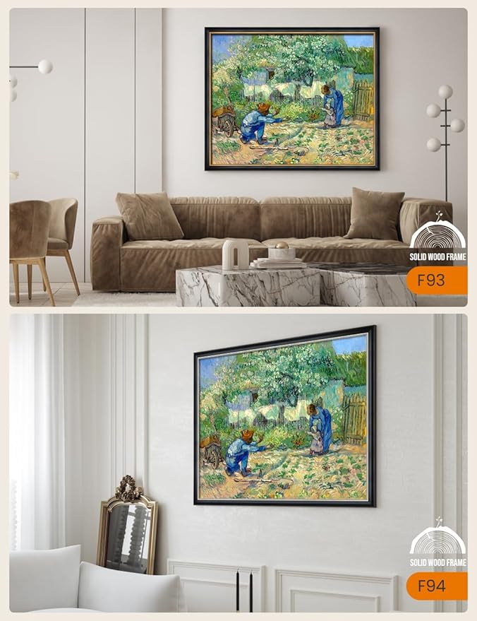 DECORARTS - First Steps, after Millet by Vincent Van Gogh Art Reproduction. Oversize Solid Wooden Frame Matching with Giclee Prints Canvas Wall Art. Total framed size: 43x35