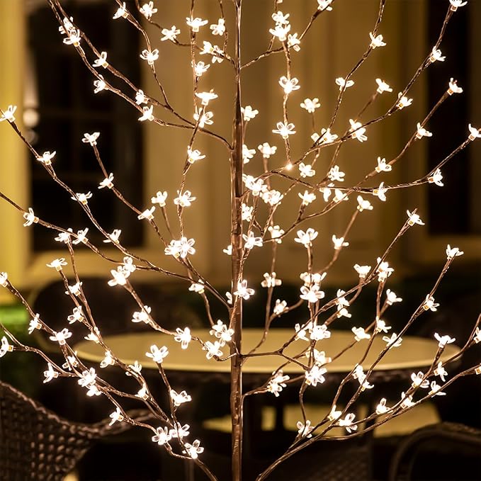 Lighted Cherry Blossom Tree Set 4ft, 5ft and 6ft with 144/184/240 Warm White LED Lights for Holiday Decor - Dimmable, UL Certified, Waterproof - Ideal for Indoor and Outdoor Decoration