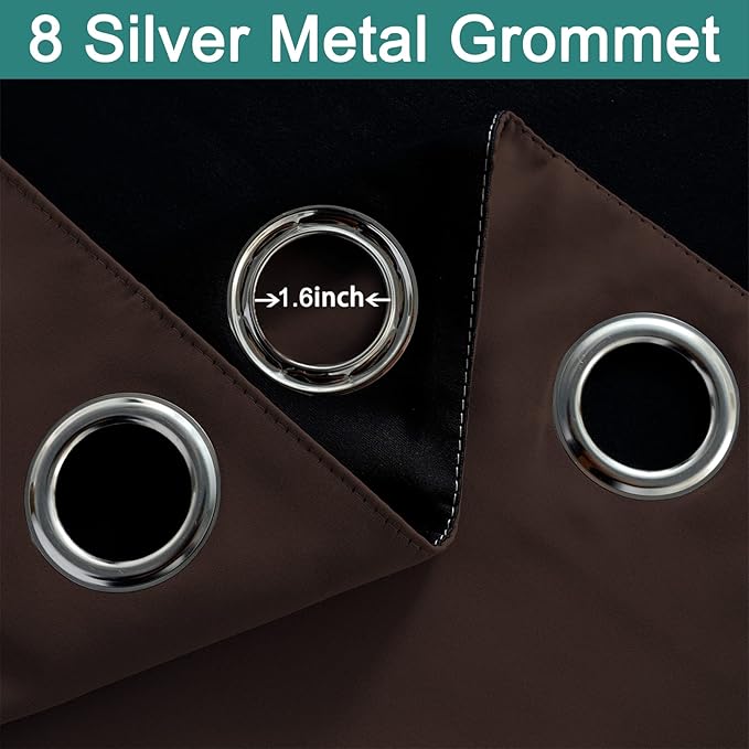 Yakamok Blackout Curtains 96 Inches Long,Blackout Curtain Panels for Bedroom, 2 Thick Layers Grommet Top Thermal Insulated Drapes with Black Liner for Living Room(52Wx96L, Chocolate Brown, 2 Panels)