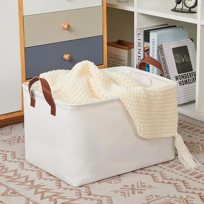 DULLEMELO Large Fabric Storage Bins Set of 2 Rectangle Closet Baskets for Clothes, Towels, Shoes, Natural Color