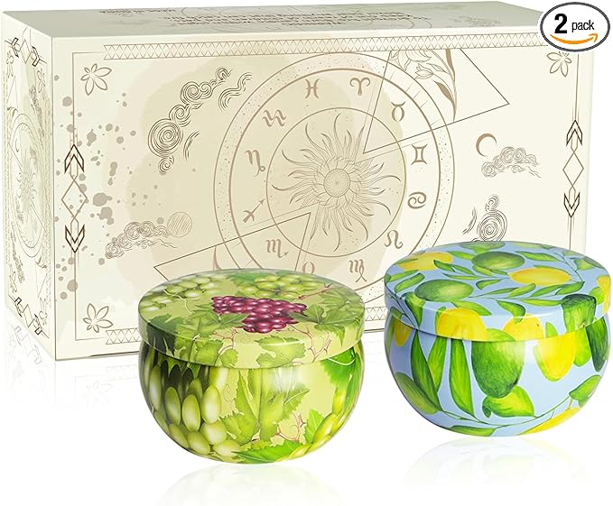 Set of 2 | 2.5-Ounce Scented Jar Candles - Fruit Style - Perfect for Home, Spa, Yoga Studio - Vibrant Colorful Iron Can Jars Candles(Grapes & Guava Fragrance)