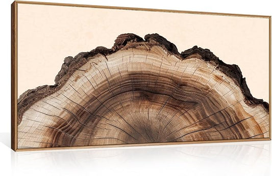 KAIRNE Framed Tree Ring Wall Art Set, Retro Wood Stump Wall Decor, Tree Spiral Wall Painting, Modern Nature Canvas Art Prints for Living Room, Bedroom, Dinning Room, Farmhouse - Large 20"x40"
