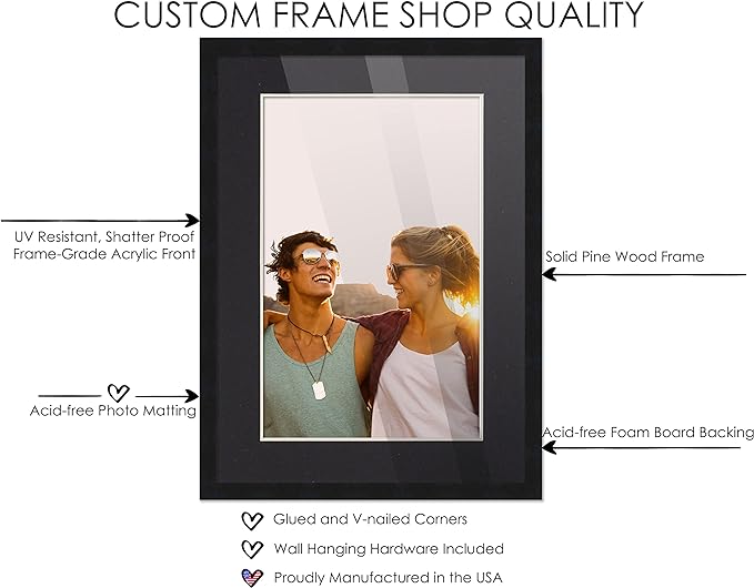 12x22 Frame Black Wood with Black Mat | 14x24 Frame Matted to 12x22 | Display Your Poster Under UV Acrylic Shatter Guard Front, with Foam Board Backing and Wall Hanging Hardware - Gallery Frame