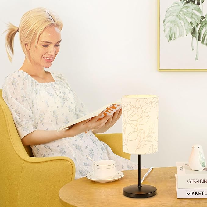 Lampwell Alee Small Modern Table Lamp Set of 2, Black Flower Night Lamp for Living Room & Bedroom, 4.33H12.21IN, Bulb Excluded