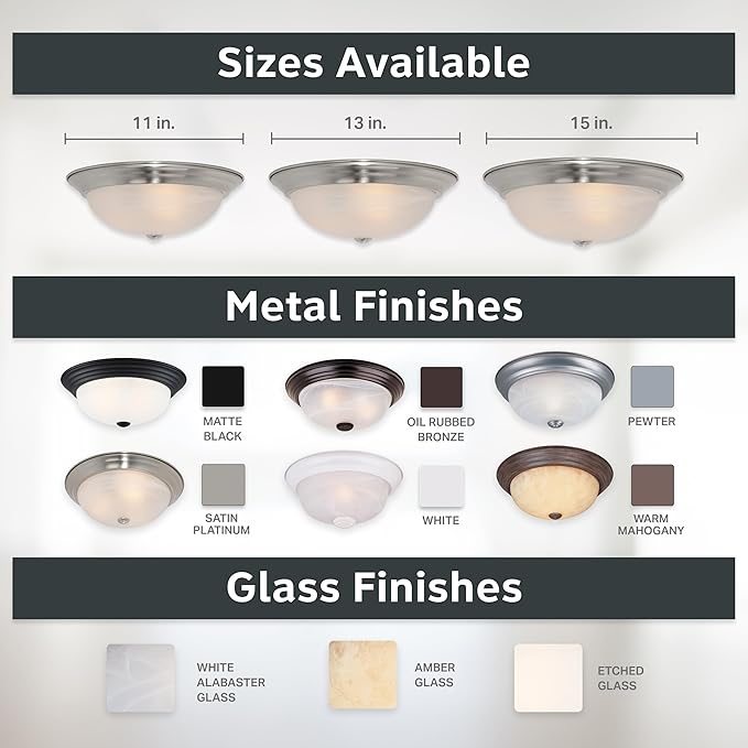 Designers Fountain 15 in Modern 3-Light Flush Mount Ceiling Light, Satin Platinum with Alabaster Glass Shade, 1257L-SP-AL