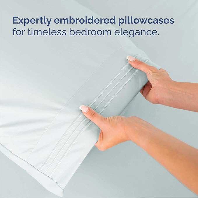 Queen Size 4 Piece Sheet Set - Comfy Breathable & Cooling Bed Sheets Set - Hotel Luxury Bedding for Women, Men, Kids, Teens, Boys & Girls - Deep Pockets, Ultra-Soft, Wrinkle Free - Oeko-Tex - Ice Blue