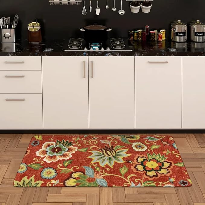 Lahome Red Floral Runner Rug 2x4 Washable Hallway Runner Rugs, Non-Slip Kitchen Rugs Runner Vintage Christmas Throw Area Rug Runners Carpet for Hallway Bathroom Entryway Laundry Room Rug (2'x4', Red)