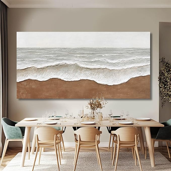 Textured Wall Decor Ocean Wall Painting White Line Wall Art Posters 29"x58" Large Pictures for Living Room Dining Room