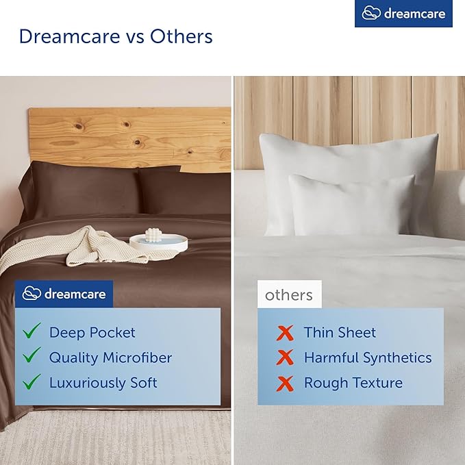 DREAMCARE Queen Sheet Set – 6 pcs Cooling Bed Sheets – up to 21” Deep Pocket Queen Sheets Set – 2500 Supreme Collection – Extra Soft 100% Brushed Microfiber Hotel Luxury with Side Pocket – Mocha Brown