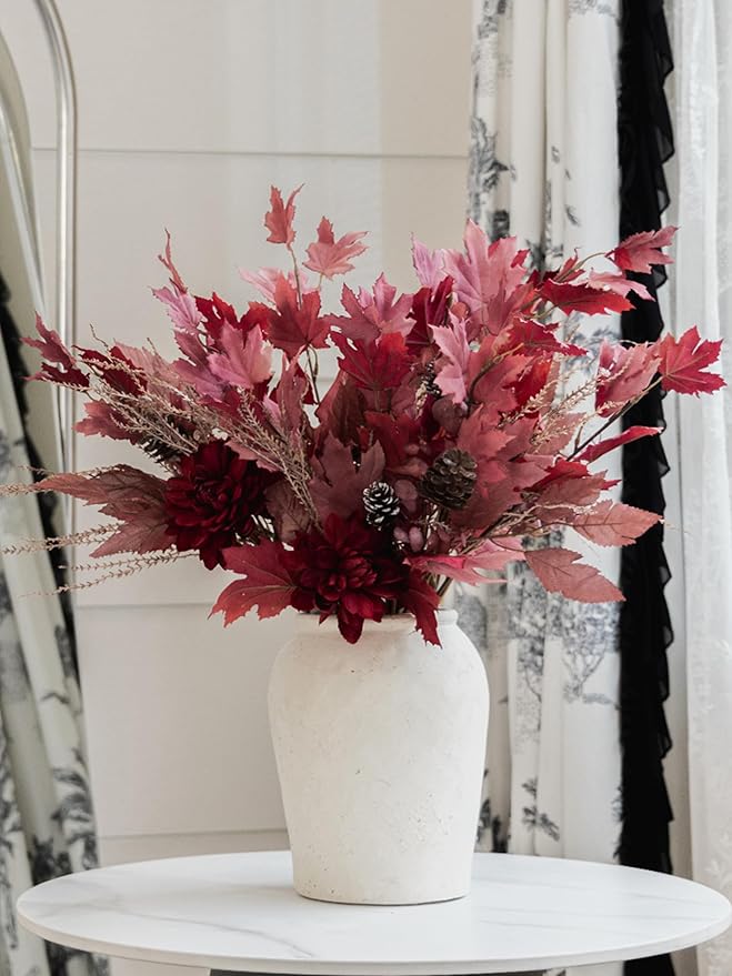 MISSPIN 10 PCS 18 inch Fall Decor Bouquets, Fall Decorations Indoor Outdoor Halloween Thanksgiving Farmhouse Arrangement for Front Door Wedding Centerpieces in Autumn (Burgundy)