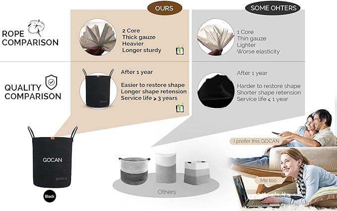 large tall sturdier Laundry Hamper Basket Woven Storage Baskets for clothes Pillows Blanket Toy in living or bed room decoration H50XD38cm black