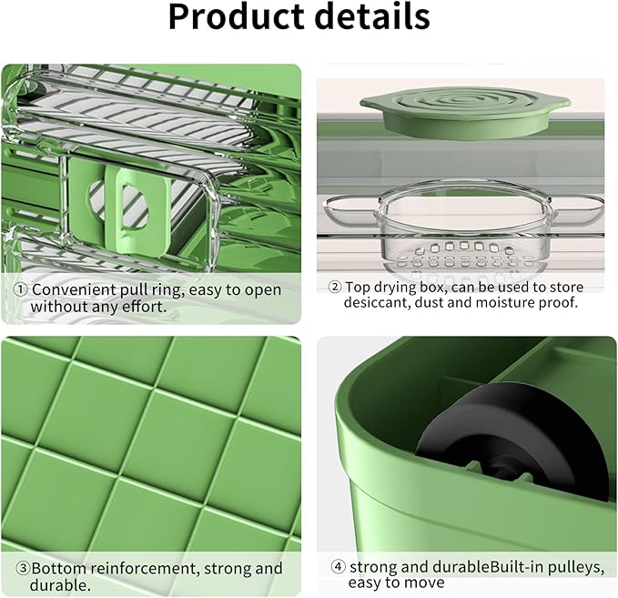 50 Liters Stackable Storage Bins, Closet Organizers with Lid, Wheels, Drawers, Foldable Collapsible Box for Clothes and Camping Out Doors Bins, Green