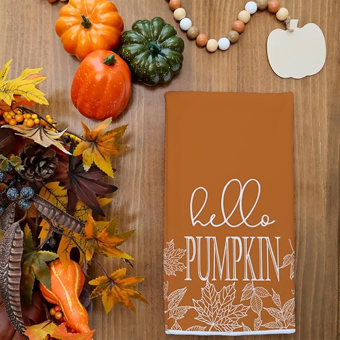 ARKENY Fall Kitchen Towels Set of 2,Black Buffalo Check Pumpkin Autumn Dish Towels 18x26 Inch Drying Dishcloth,Farmhouse Home Decoration AD127