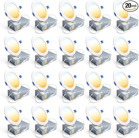 Ensenior 20 Pack 4 Inch LED Recessed Light, Dimmable, 2700K-5000K 5CCT, 750LM High Brightness, 9W 120V, Damp Rated, ERL-9X-ETL, Ultra-Thin Canless Wafer Light - ETL & FCC & IC