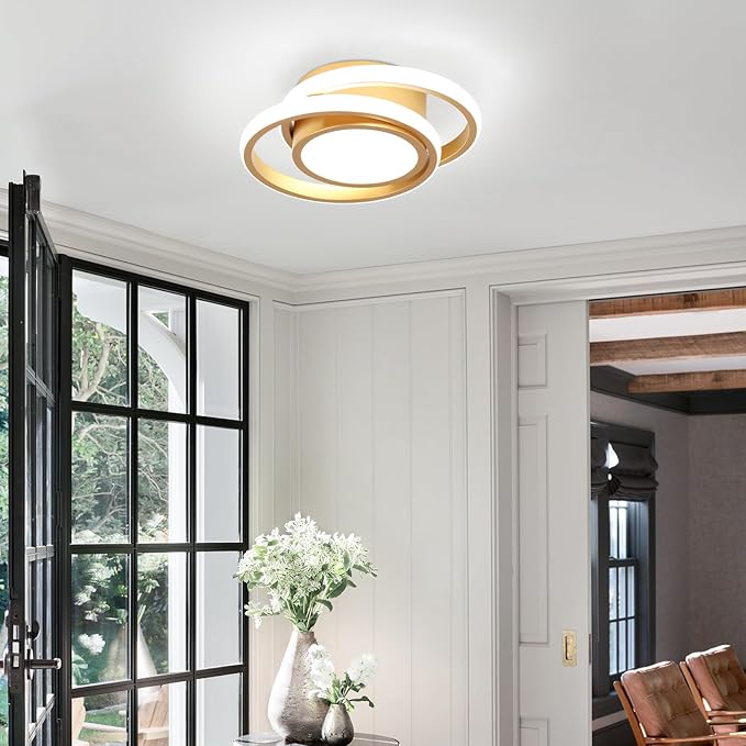 CANEOE Small Modern LED Ceiling Light, Gold Round Hallway Light Fixtures Ceilings, Indoor Ceiling Lamp Fixtures for Hallway Living Room Bedroom Kitchen Office Lighting Fixture