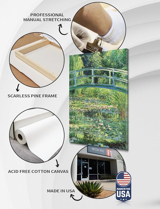 DECORARTS - The Japanese Bridge (The Water-Lily Pond), Claude Monet Art Reproduction. Giclee Canvas Prints Wall Art for Home Decor 24x20