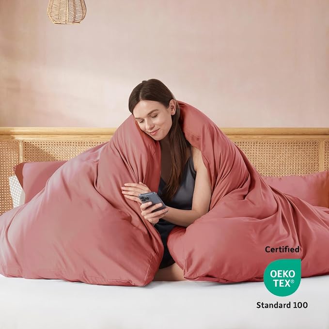 Nestl Queen Duvet Cover Set with Comforter Insert - Pink Clay 4 Piece 90x90 Duvet Cover & 2 Pillow Shams with White Quilted Down Alternative Comforter, Ultra Soft, All Season