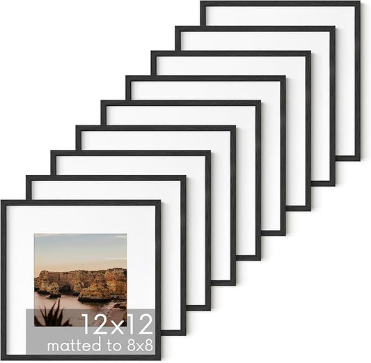 HAUS AND HUES Set of 9 12x12 Frames - Square Picture Frame 12x12 Black Frames for Gallery Wall, Square Frames Black Picture Frame Set, 12x12 Frame with Mat Black Picture Frames (Black Frame)