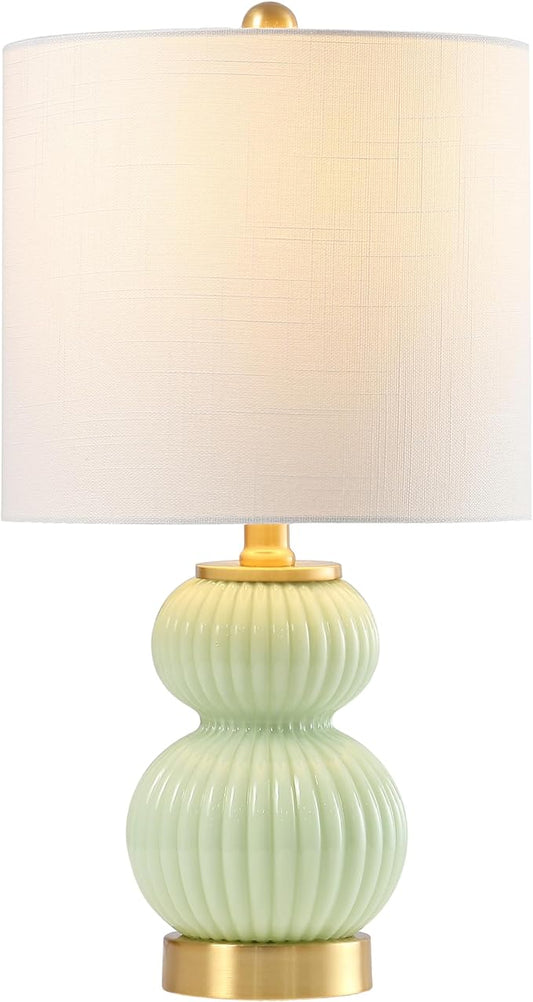 JONATHAN Y JYL1099F Daphne 20" Contemporary Transitional Metal/Glass Ribbed Gourd LED Table Lamp Bedroom, Living Room, Office, Dining Room, Mint Green/Brass Gold