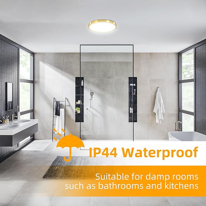 Hlite 4pack 12 inch Flush Mount LED Ceiling Light Fixture,24W 2400LM Super Slim Light Fixtures Ceiling Mount 3000K/4000K/5000K 3CCT Selectable,Ceiling Light Fixtures for Kitchen,Bedroom (Gold)