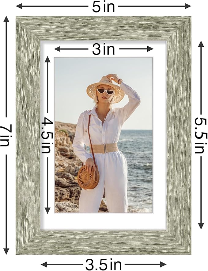 Vittanly 4x6 Picture Frames Set of 9, Shatter Resistant Plexiglass, Display 3.5x5 Pictures with Mat or 4x6 without Mat, Photo Frames for Wall or Tabletop, Engineered Wood, Driftwood