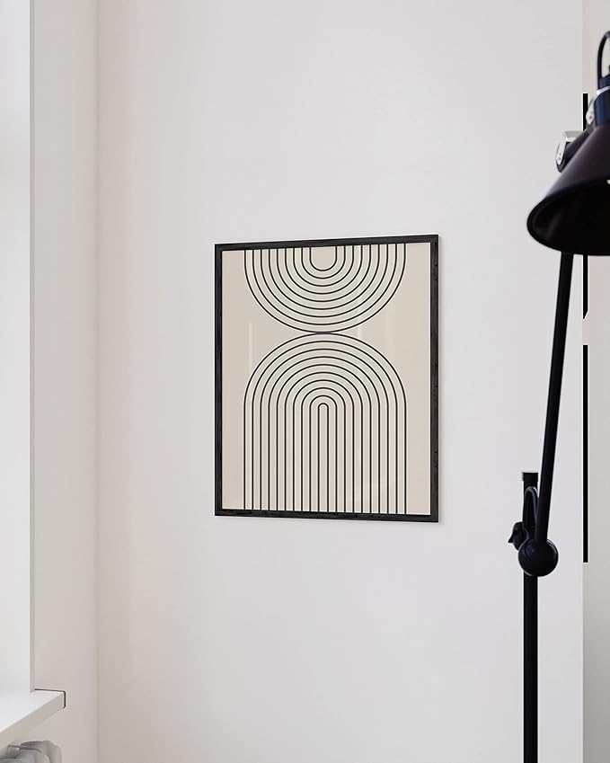 HAUS AND HUES Neutral Wall Art Prints - Boho Art, Mid Century Modern Decor, Line Art, Geometric Wall Art and Semi Circles Reflected (16x20 Framed Black)