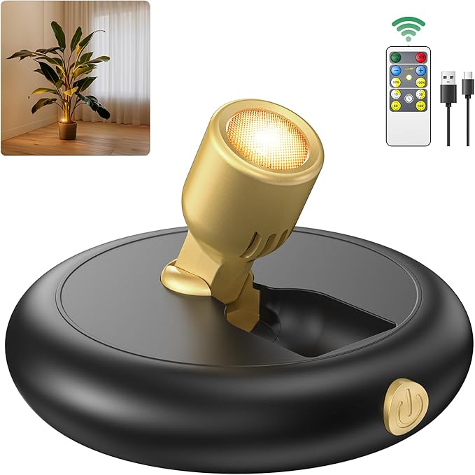 Rechargeable Battery LED Spotlight Indoor: Wireless Mini Art Accent Spot Lights with Timer Remote - Small Dimmable Uplight for Plants Display Painting Dartboard Artwork Portrait Closet (1 Pack-Black)
