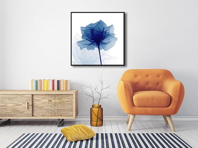 Pyradecor Large Black Framed Wall Art Blue Flickering Flower Canvas Prints Grace Floral Paintings Pictures Artwork for Bedroom Office Home Decorations