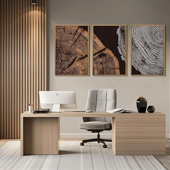 ANHUIB Tree Ring Wall Art 16x24 Inch Black Wall Painting Modern Wood Stump Wall Decor Neutral Minimalist Artprints Set of 3 for Living Room Bedroom Office