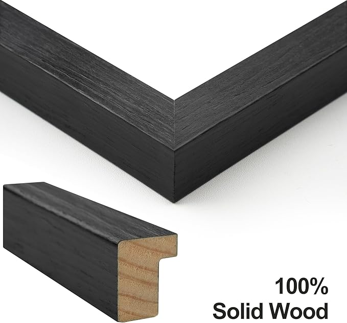 Yaetm 12x16 Black Picture Frame with Mat for 8.5x11 Set of 4, Solid Wood Frame 12 x 16 for Photos, Posters & Art Prints, Horizontal and Vertical Wall Mount (4 pack, Anthracite Black)