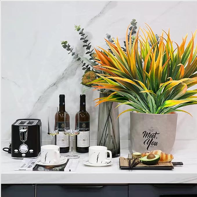 16 Pcs Outdoor Fake Plants UV Resistant Artificial Tall Grass Plants Faux Tropical Flowers Bushes Fall Winter Summer Planters Yard Patio Front Porch Décor Plastic Greenery Shrubs Decoration