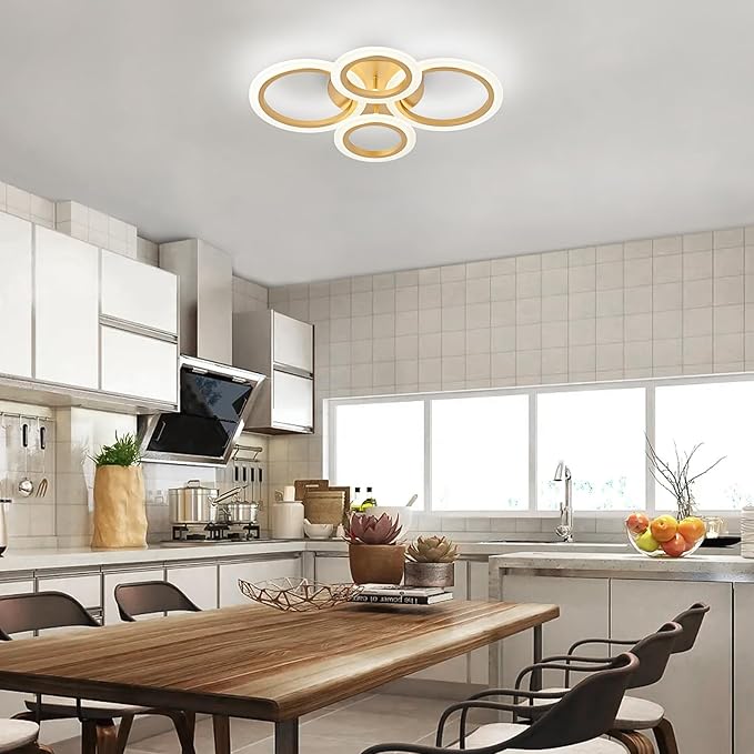 Modern LED Ceiling Light, Gold 4 Rings Flush Mount Ceiling Light, 4000K Lighting Fixture Ceiling Lamp for Kitchen, Bedroom, Living Room, Laundry Room