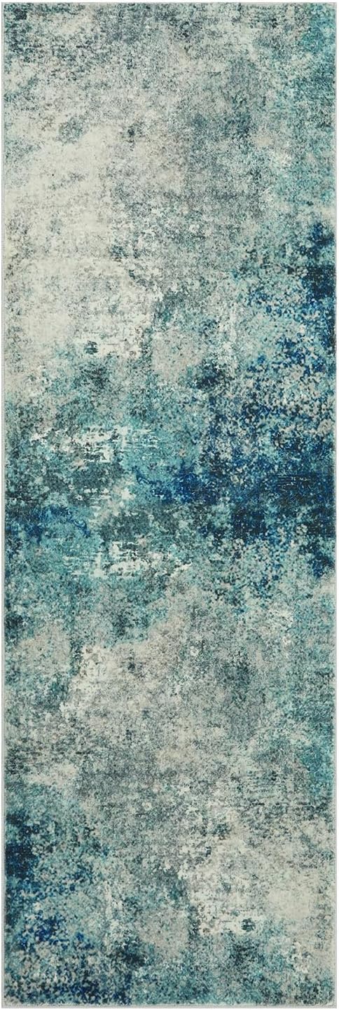Lahome Modern Abstract Hallway Runner Rug 8ft, Washable 2x8 Rug Runners for Hallways Non Slip, Soft Bathroom Kitchen Runner Non Skid Carpet Runner for Entryway Laundry Bedroom RV, Blue/Grey