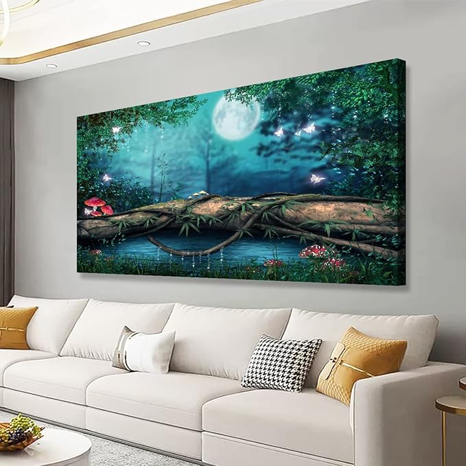 Lake Water Pictures Canvas Wall Art for Living room Bedroom Wall Decor,Tree Wall Art Print Paitnings for home Decor,Morden Artwork Dream Picture Moon Canvas Art Waterproof Stretched Ready to