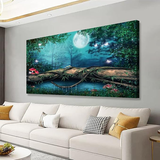 Lake Water Pictures Canvas Wall Art for Living room Bedroom Wall Decor,Tree Wall Art Print Paitnings for home Decor,Morden Artwork Dream Picture Moon Canvas Art Waterproof Stretched Ready to