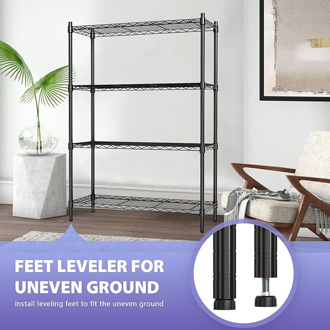 PayLessHere | 4-Tier Wire Shelf | 36"x14"x54" | Black | Adjustable Racks | Heavy-Duty Storage Shelves, Holds Upto 1000 lbs | Rust-Resistant, No-Tool Assembly | for Home, Garage Shelving