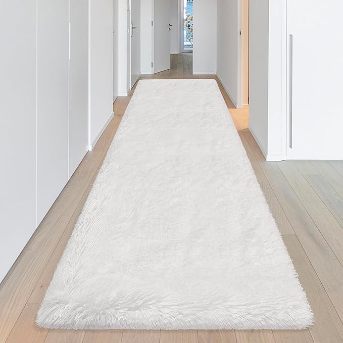 Runner Rug for Bedroom White 3x10ft Fluffy Area Rug Bedside Runner Rug for Kids Room Boys Teens Nursery Baby Living Room Dorm Home Decor Carpets