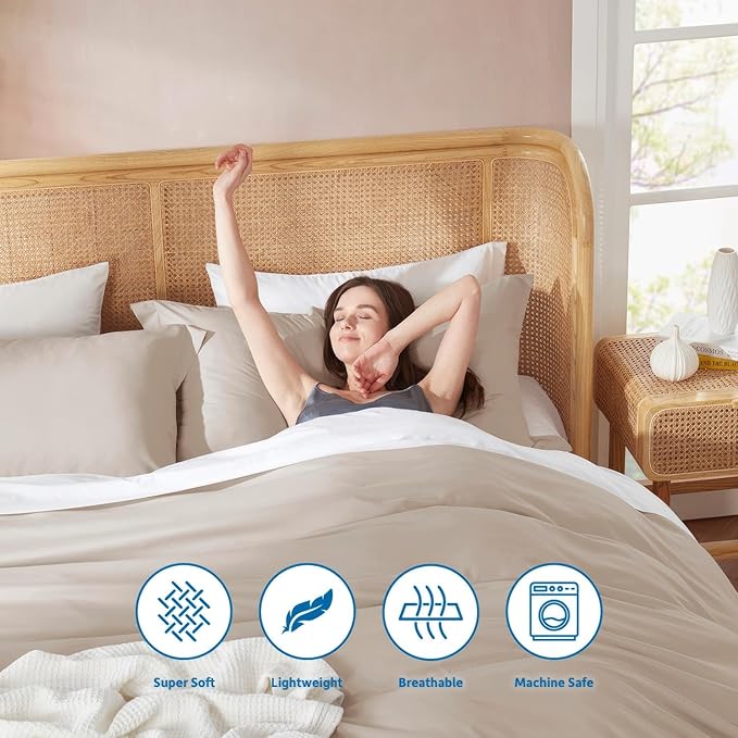 Nestl Queen Duvet Cover Set with Comforter Insert - Linen 4 Piece 90x90 Duvet Cover & 2 Pillow Shams with White Quilted Down Alternative Comforter, Ultra Soft, All Season