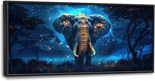 Flintis Large Elephant Wall Art Elephant Moon Wall Decor Abstract Animal Canvas Painting Print Artwork Decoration Framed for Living Room Bathroom Master Bedroom Office Dining Room 60L x 30W