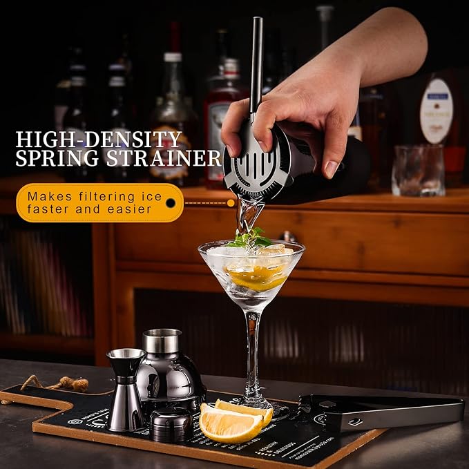 Bartender Kit with Bamboo Stand, 12 Piece 25oz Cocktail Shaker Set with All Essential Bar Tools Set for Drink Mixing, Ideal Gifts for Cocktail Lovers, Home Bar Bartending Kit with Cocktail Recipes